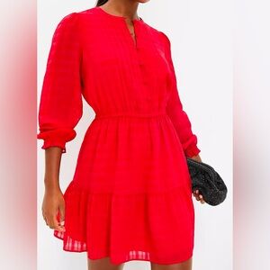 LOFT Plaid Pintucked Tiered Flare Dress - Medium Red dress - New W/O Tags